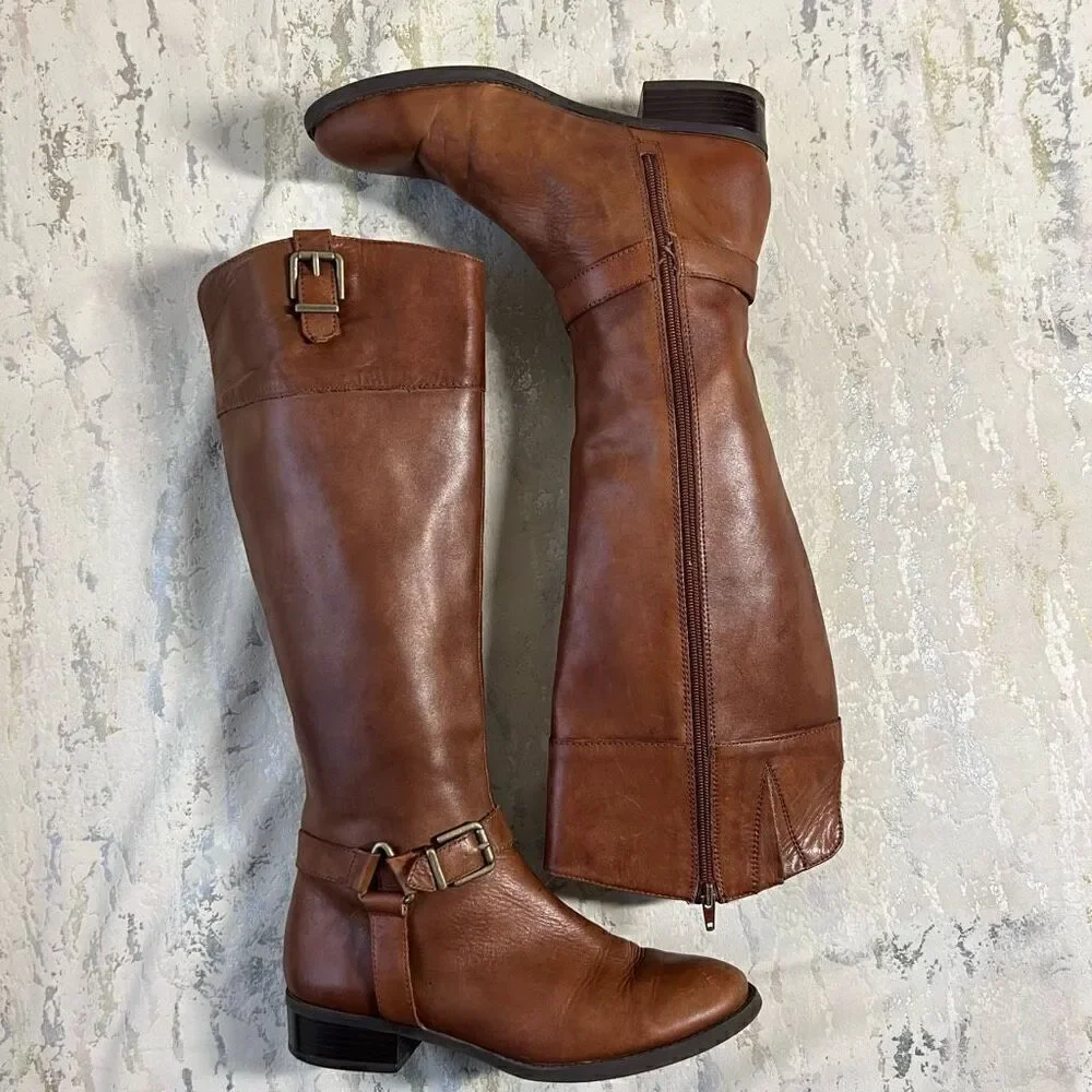 INC International Concepts British tan Leather Riding Boots